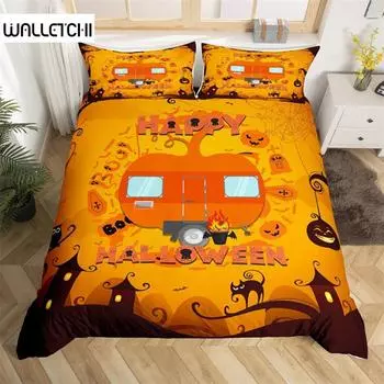 Happy Halloween Duvet Cover King Pumpkin Lantern Camping Car Bedding Set For Kids Boys Girl Bedroom Cartoon Festival Quilt Cover EU single(135x200cm)