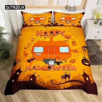 Happy Halloween Duvet Cover King Pumpkin Lantern Camping Car Bedding Set For Kids Boys Girl Bedroom Cartoon Festival Quilt Cover EU single(135x200cm)