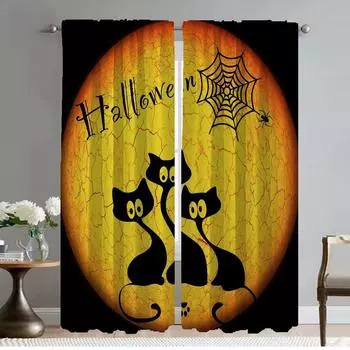 Happy Halloween Treat or Trick Kitchen Curtains for Camera Window Curtain for Room 2 Panel Home Interior Curtains Shades Living W50xH70cmx2pcs-CL