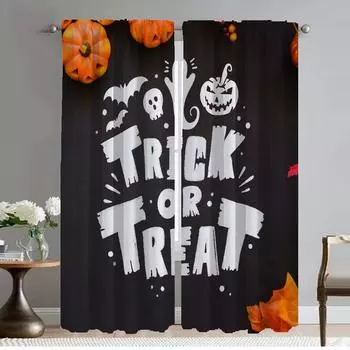 Happy Halloween Treat or Trick Modern Living Room Curtains 2 Pieces Kitchen Curtains for Camera Tulle for Bedroom Partition Home W50xH70cmx2pcs-CL