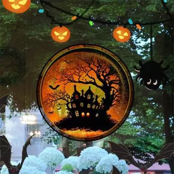 Happy Halloween Window Stickers Castle Cat Shaped Glass Decals Glue Free PVC Static Stickers Home Party Window Clings