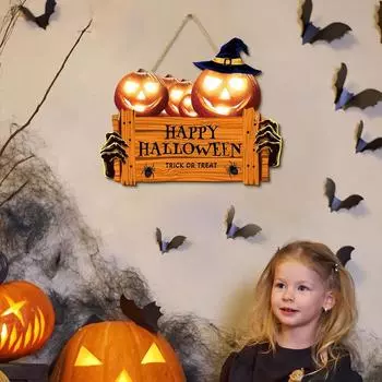 Happy Halloween Wooden Sign Pumpkin With Hat Wooden Sign Suitable For Home Wall Room Cafe Shop Party Holiday Decoration белый