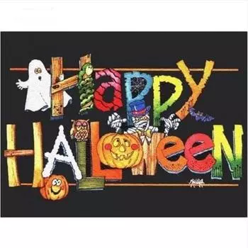 Happy Halloween Word Painting DIY Diamond Image Rhinestone Mosaic Вышивка крестом Мультфильм Full Round 30x20CM