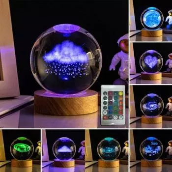 Happy Haves Cosmic Light Искусственный хрустальный шар Светильник 3D Солнечная система Успокаивающие звездные сферы, меняющие цвет 8cm