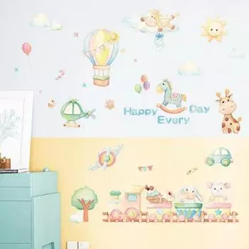 Happy Little Train мультяшные наклейки детская комната прихожая шкаф шкаф классная прикроватная декоративная наклейка на стену 01