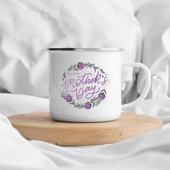 Happy Mother s Day Enamel Mug White Handled Cup Coffee Tea Enamel Mug Drink Water The Best Original and Fun Mother s Day Gift 360ml