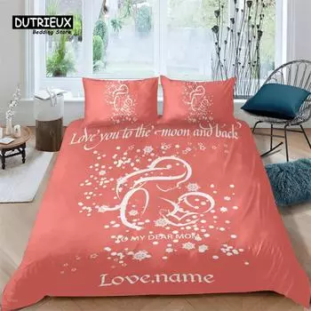 Happy Mother s Day Snowflake Pink Orange Bedding Set 3 Piece Duvet Cover Set With Name Twin Size Microfiber Quilt Cover EU single(135x200cm)
