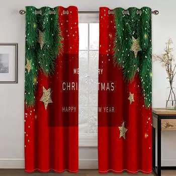 Happy New Year Christmas Home Decor Curtains 2 Panel Deluxe Living Room Bedroom Curtains Kids Room Dining Room Kitchen Curtains 50W130H(CM)X2&HOOK