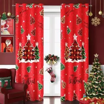Happy New Year Luxury Thin Window Curtains Christmas Decorations for Home Window Curtains For Living Room Bedroom 50Wx60H(CM)x1Piece&Hook