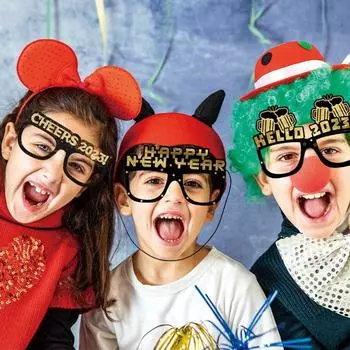 Happy New Year New Year Decorative Glasses Christmas Hat Christmas Eyeglasses Party Decorations C