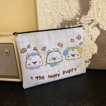Happy Puppy Cosmetic Bag Lovely Cartoon Little Dog Makeup Storage Bag Travel Toiletry Bag Large Capacity Canvas Storage Pouch one size