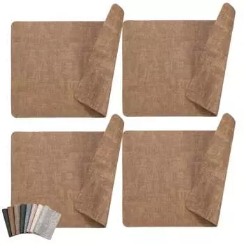 HAPPY SINGU RABO Placemat 30 x 43cm Scandinavian Type PU Leather Stone Pattern Waterproof Oil Proof Slip Resistant (Brown, (Set of 4) 30 x 43cm)