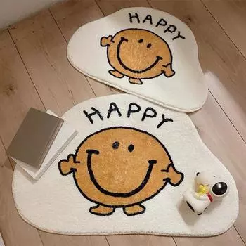 Happy Smiley, волосатый напольный коврик, нерегулярный милый детский ковер для спальни, прикроватный коврик, впитывающий нескользящий коврик, коврик для ванной комнаты S 40x60cm