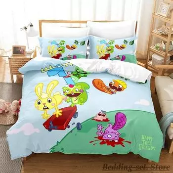 Happy Tree Friends Постельное белье Single Twin Full Queen King Size Bed Set Aldult Kid Bedroom Duvetcover Sets Anime 70x133cm 2pcs