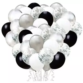 Воздушные шары HappyHome, 50 штук, серебристо-серые, черные, блестящие, полупрозрачные цветные шары, набор из 5 очень плотных латексных шаров (Серебряный) серебряный