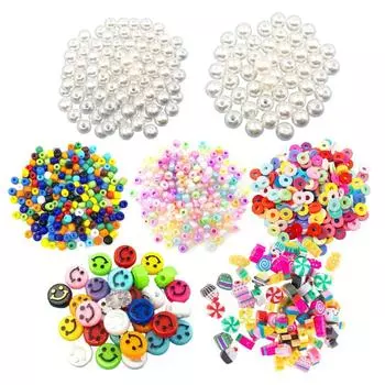 HappyHome Bead Set Handicraft Smile Beads Pearl Beads Clay Beads Pastel Colors Vivid Colors 1300 Pieces Handmade Bracelet Handmade Accessories