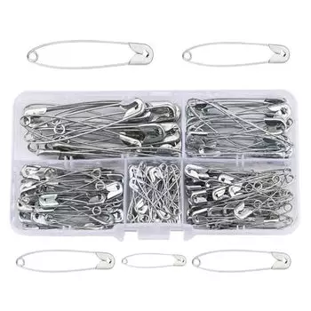 HappyHome safety pin 150 piece set 27mm 32mm 38mm 45mm 55mm handicraft handmade accessory parts (Silver)