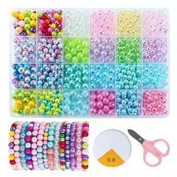 HappyHome Жемчужные бусины Акриловые бусины Детали для рукоделия Аксессуары 8 мм 6 мм 780 штук 24 типа Многоцветный браслет ручной работы Аксессуары ручной работы Ремесла