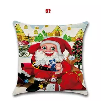 Happyspree Christmas Happy Pillow Cases Linen Sofa Cushion Cover Home Case Decor 03