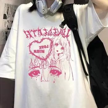 Харадзюку Футболка Женская Аниме Футболка Одежда Летний Узор Топ Футболка Женская Уличная Одежда Женская Мода XS