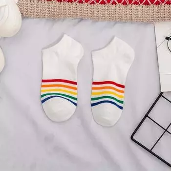 Харадзюку милые радужные носки до щиколотки женские смешные каваий цвет желтый белый черный хлопковые носки девочки EU36-42