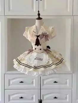 Харадзюку Сладкая Лолита Женский Комплект из 3 Предметов Белый Кружевной Дизайн Топы-Корсеты Пышная Юбка Ретро Элегантный Женский Новый Шикарный Наряд Лето S жёлтый