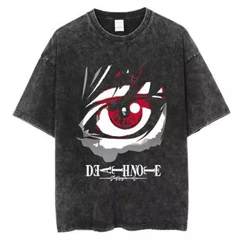 Харадзюку Винтажные Выстиранные Футболки Death Note Аниме Графический Принт Футболка Оверсайз Хлопок Уличная Одежда Унисекс Топ Футболка S