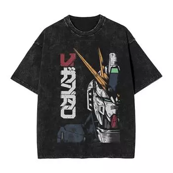 Харадзюку Выстиранные Рубашки MOBILE SUIT GUNDAMs Манга Аниме Мерч Ретро Футболка Оверсайз Уличная Одежда Хлопковая Футболка S