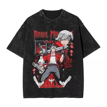 Харадзюку Выстиранные Рубашки Наряд Данте Devil May Cry Винтажные Футболки Приключенческий Экшн Игра Уличная Одежда Короткий Рукав S