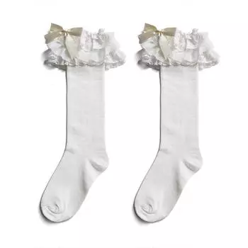 Харадзюку Женские Девушки Сладкая Лолита Черные Белые Гольфы до Колена Бантик Оборки Кружевная Отделка Японские Студенческие Ботинки Чулки