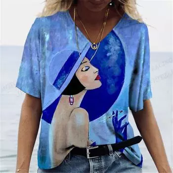 Harajuka абстрактные крутые футболки с принтом в стиле ретро, женские универсальный пуловер с коротким рукавом, летние дизайнерские повседневные женские футболки с v-образным вырезом XL