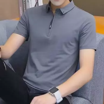 Harajuku 2024 Новая мужская летняя однотонная рубашка-поло - рукав с пятью точками, модный японский молодежный стиль XL темно-серого