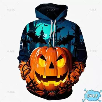 Harajuku 3D Halloween Day Printing Hoodies Men All Saints Day Pumpkins Graphic Hooded Hoody Fashion Funny Pullovers Hoodie Tops S