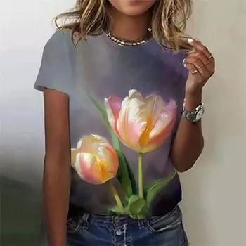 Harajuku 3D красочный цветочный принт футболка цветы графические футболки модные футболки для девочек смешная одежда женские короткие рубашки S