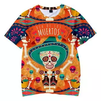 Harajuku 3D Print Dia De Los Muertos День мертвых Мексиканская футболка со скелетом Мода День мертвых Графические футболки Одежда S