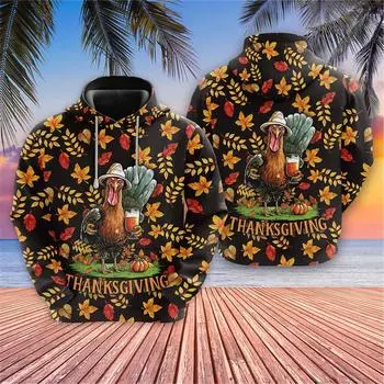 Harajuku 3D Print Happy Thanksgiving Day Hoodies Drawstring Turkey Pumpkin Graphic Hooded Sweatshirts Funny Mens Clothing Hoodie S