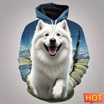 Harajuku 3D Printed Cute Animal Siberia Samoyed Hoodies Doggy Samoyedskaya Graphic Hooded Sweatshirts Funny Mens Clothing Hoodie XS