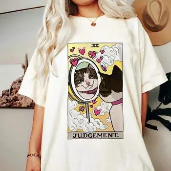 Harajuku 90-е женские новые повседневные Kawaii Tarot Cat Графический принт High Street Свободные футболки оверсайз с круглым вырезом и короткими рукавами S