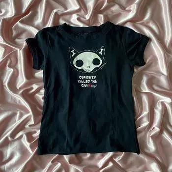 Harajuku Aesthetic Y2k Crop Top Women Sexy Letter Print Graphics Baby Tee Goth Casual Short Sleeve Tshirt Punk Streetwear Slim S