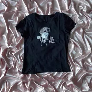 Harajuku Aesthetic Y2k Crop Top Women Sexy Letter Print Graphics Baby Tee Goth Casual Short Sleeve Tshirt Punk Streetwear Slim S