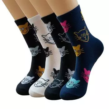 Harajuku Animal Socks Cotton Middle Tube Socks Creative Cat Pattern Socks Outdoor A