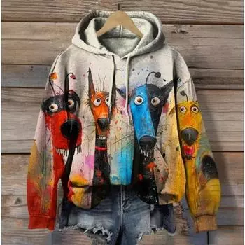 Harajuku Animal Женская толстовка с капюшоном Женская осенне-зимняя мода с длинными рукавами Толстовка в повседневном стиле 2025 Ретро Верхняя одежда S