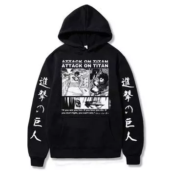 Harajuku Аниме Атака титанов Леви Акерман Принт Мужские Женские Толстовки Удобная Толстовка Хип-хоп Унисекс Свободная Уличная Одежда XS чёрный