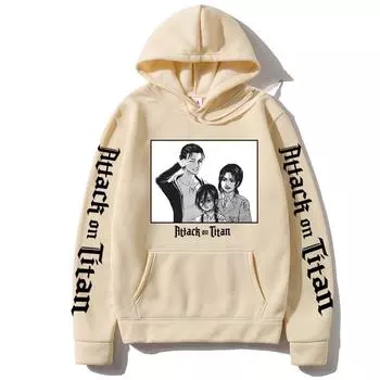 Harajuku Аниме Атака титанов Эрен Йегер Графический принт с капюшоном Мужские Женские толстовки Повседневная уличная одежда Harajuku Мужская толстовка XS чёрный