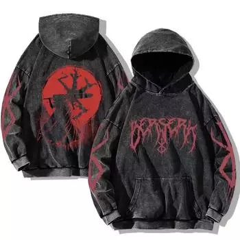 Harajuku Аниме Berserk Guts Print Hooded Men Women Vintage Manga Hoodies Plus Size Streetwear Male Cotton Classic Sweatshirt L чёрный
