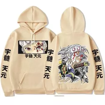 Harajuku Аниме Demon Slayer Kimetsu No Yaiba Tengen Uzui Eyes Толстовка Мужчины Женщины Манга Толстовки Унисекс Оверсайз Уличная одежда XS чёрный