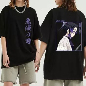 Harajuku аниме Demon Slayer Мужчины Женщины Kimetsu No Yaiba Летние футболки Топы Shinobu Kocho Футболка с принтом Эстетические футболки Манга Уличная одежда M