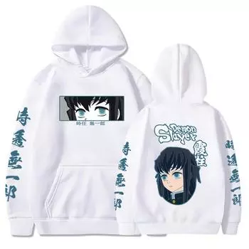 Harajuku Anime Demon Slayer Tokitou Muichirou Cute Graphic Printed Hooded Men Women Hoodies Oversized Pullover Unisex Sweatshirt XS чёрный