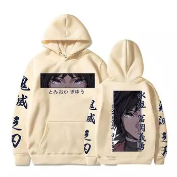 Harajuku Anime Demon Slayer Tomioka Giyuu Graphic Print Hooded Men Women Hot Manga Hoodies Prevalent Streetwear Male Sweatshirt XS чёрный