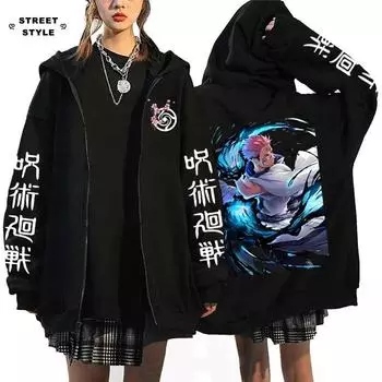 Harajuku аниме дзюдзюцу кайсен толстовки мужские Сатору Годзё толстовка на молнии с принтом Y2k манга спортивные костюмы готические большие толстовки на молнии XS теплый черный